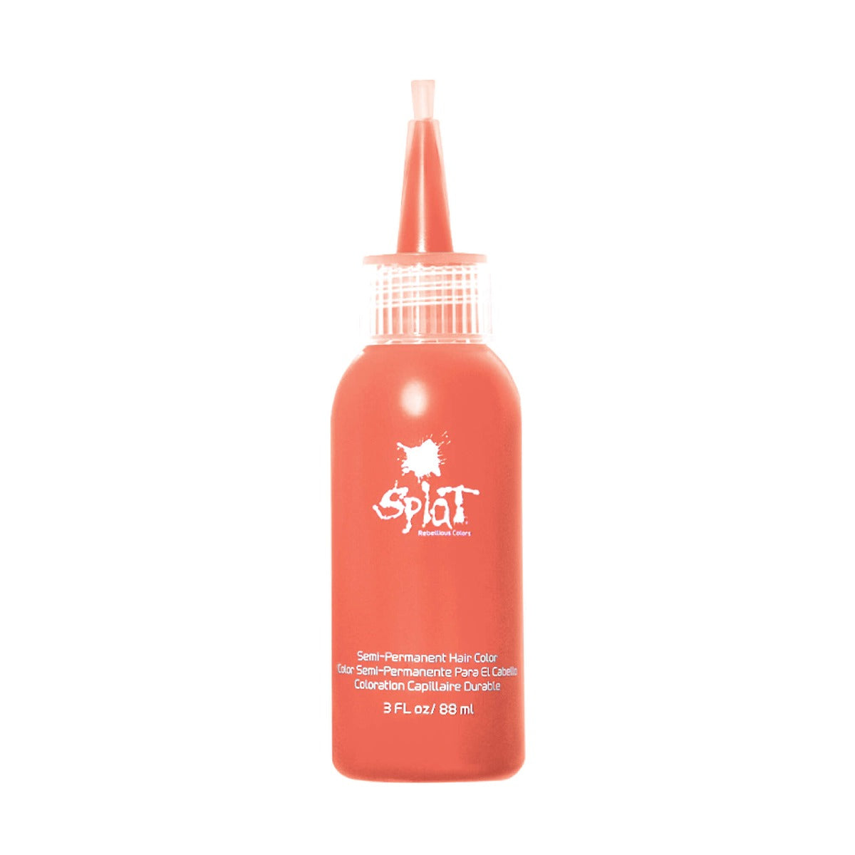 A bottle of Splat Peachy Coral Hair Dye