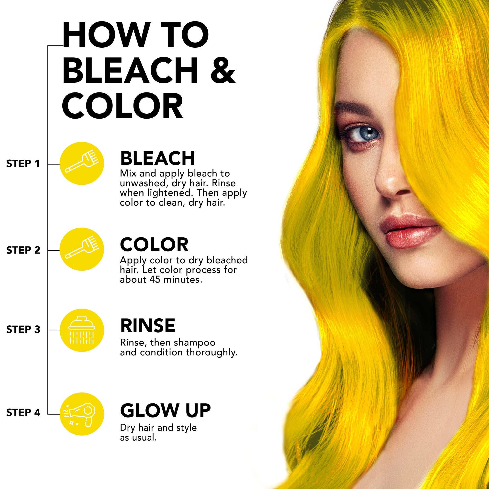 Lemon Drop: Yellow Semi-Permanent Hair Dye Complete Kit with Bleach