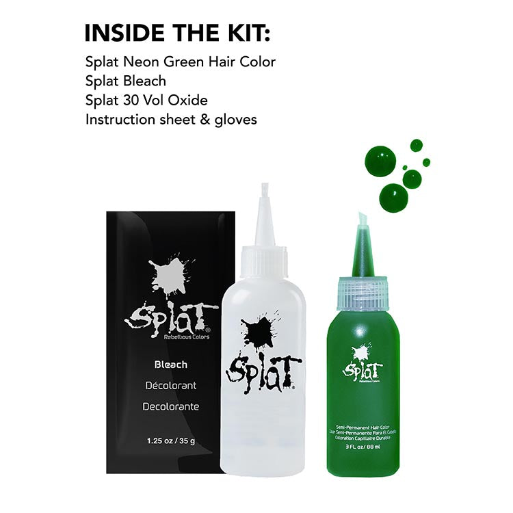 Neon Green: Original Neon Green Semi-Permanent Hair Dye Complete Kit with Bleach