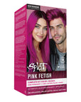 Spit Pink Fetish hair dye kit packaging with a man and woman with pink hair on a white background