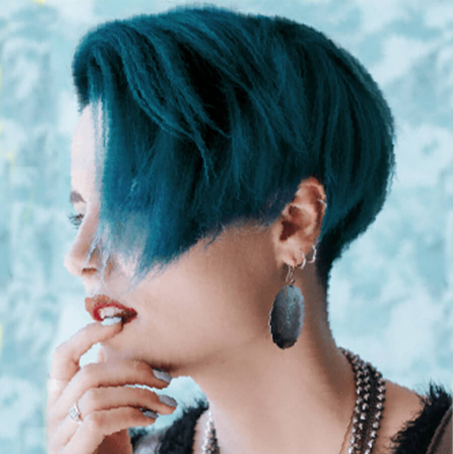 model with aqua rush lightening and  bleach color