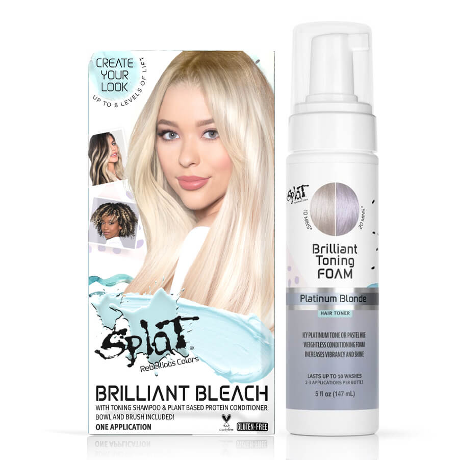 A box of Splat Hair Color's Briliant Toning Foam Platinum Blonde Hair Dye