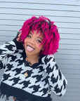 A photo of a model wearing Pink Splat Hair Dye