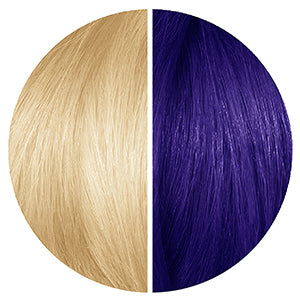 Starting hair color shade level 10 and results of midnight amethyst purple hair dye