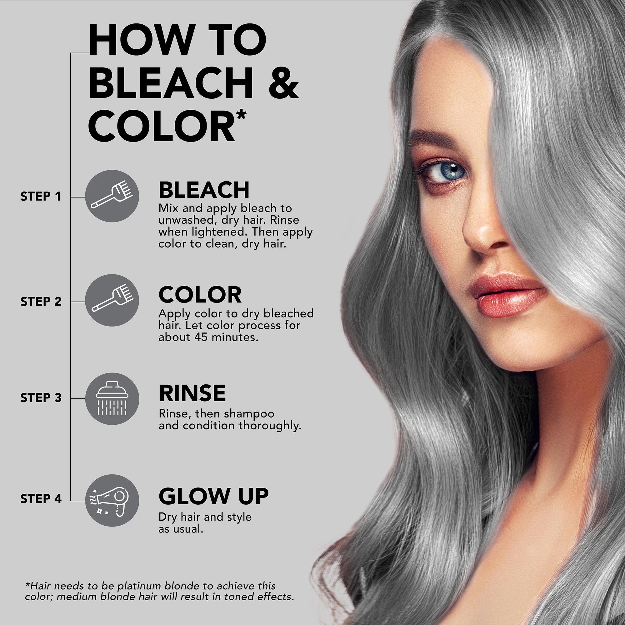 Sinful Silver: Original Silver Semi-Permanent Hair Dye Complete Kit with Bleach