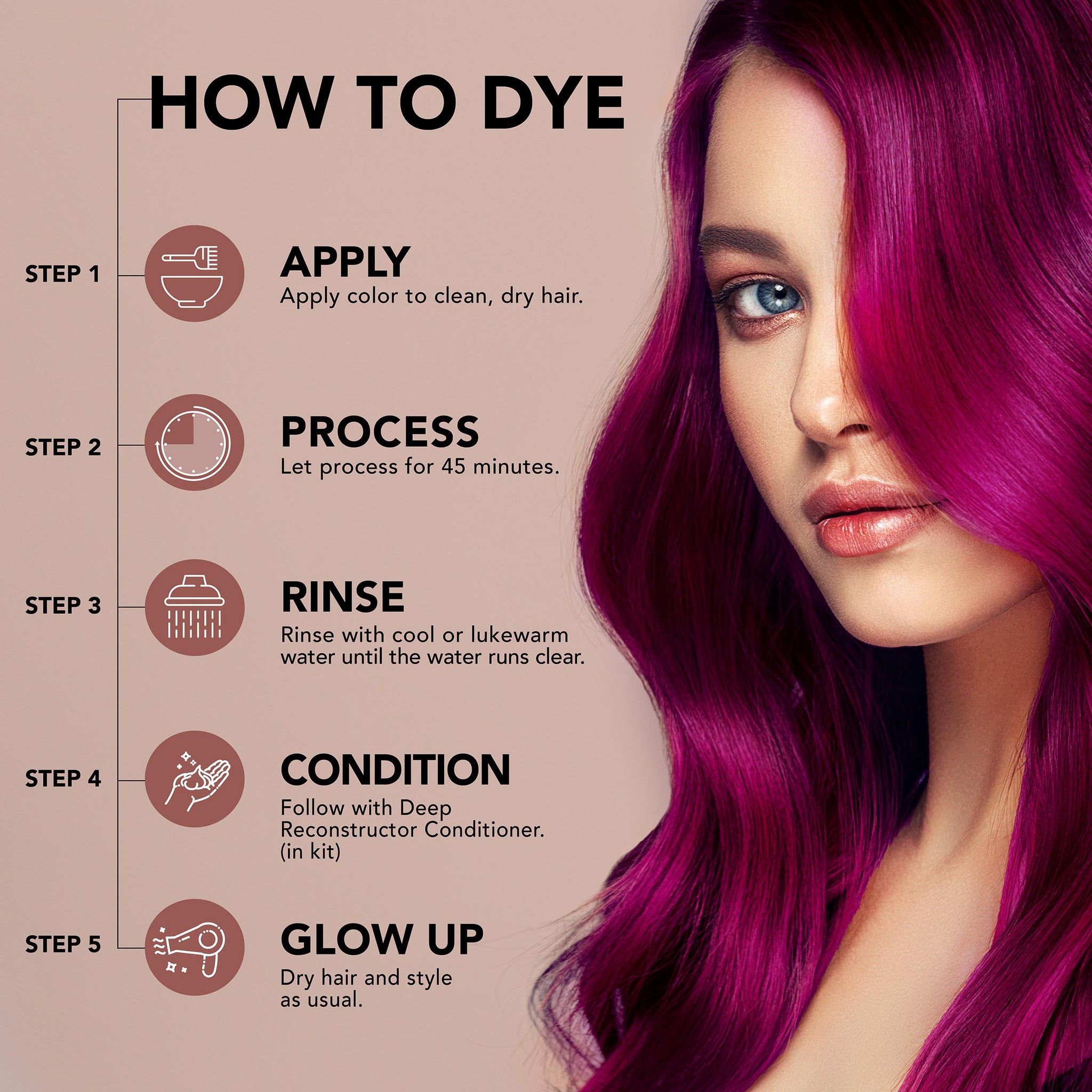 Midnight Magenta No Bleach Pink Semi-Permanent Hair Dye Kit