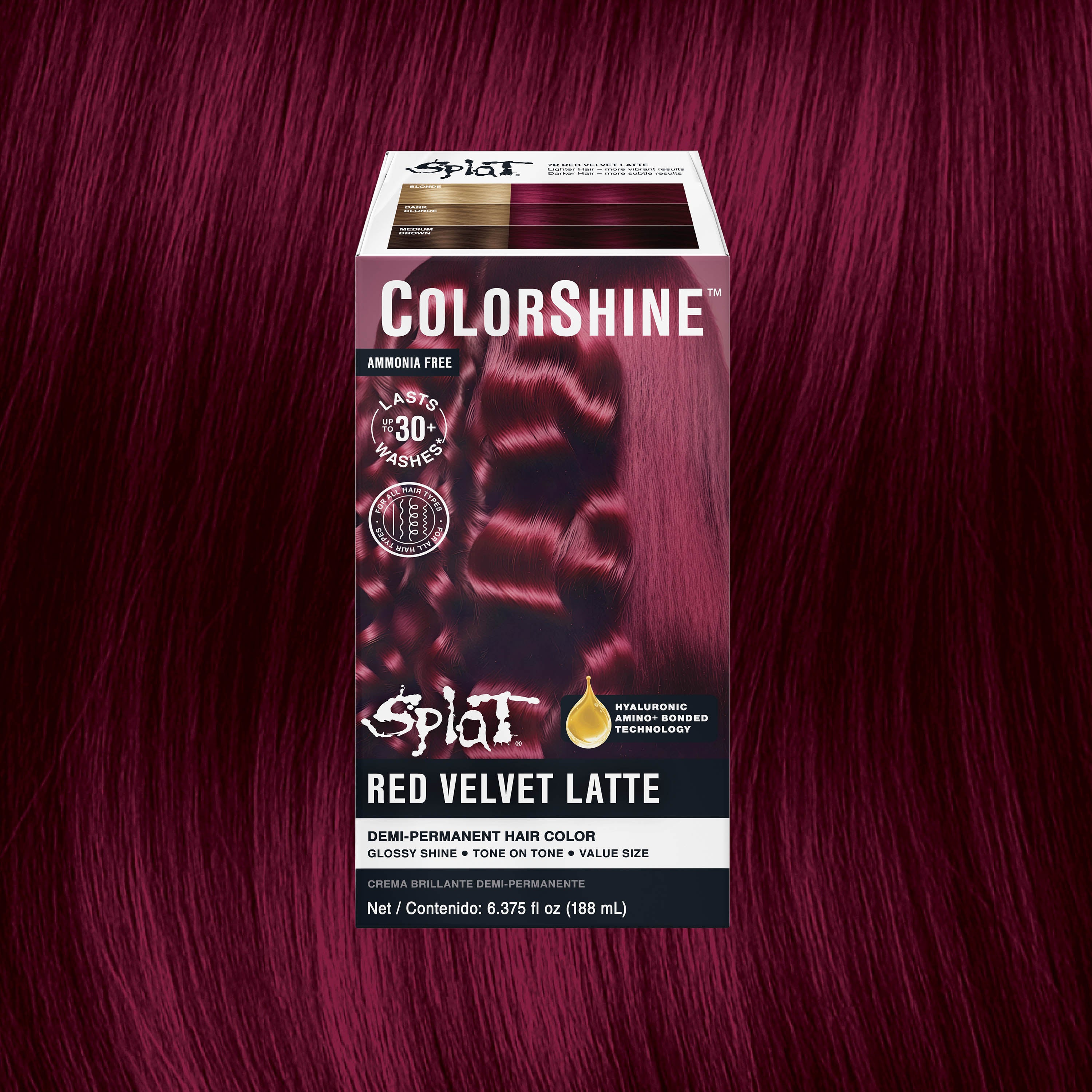 Splat ColorShine Demi-Permanent Hair Color:  7R Red Velvet Latte