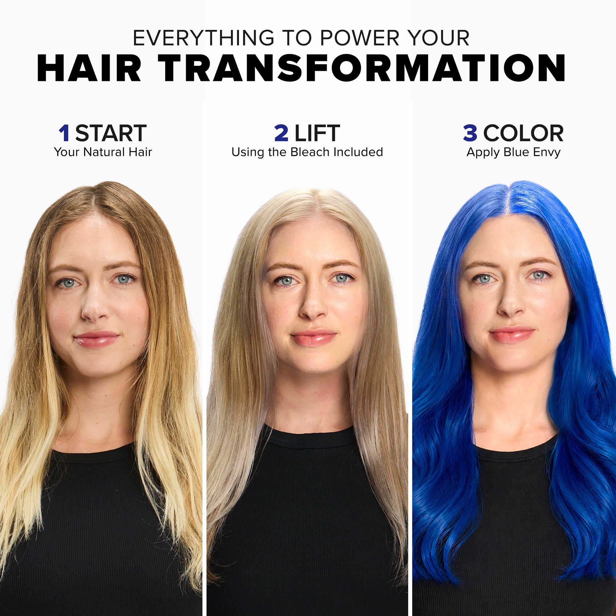 Blue Envy: Original Deep Blue Semi-Permanent Hair Dye Complete Kit with Bleach