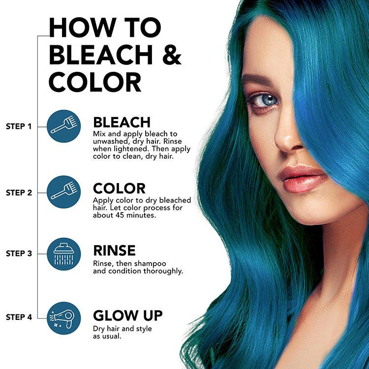 Pure Sapphire: Original Soft Blue Semi-Permanent Hair Dye Complete Kit with Bleach