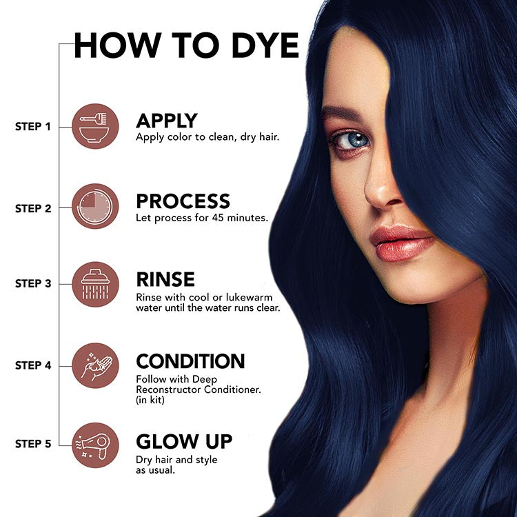 Midnight Azure No Bleach Blue Semi-Permanent Hair Dye Kit