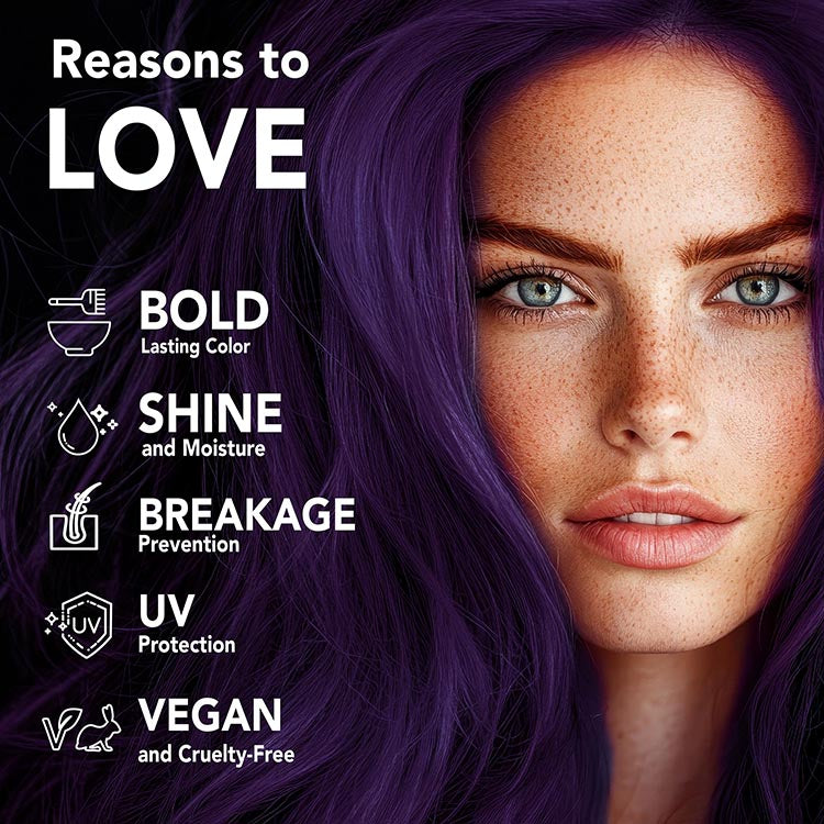 Kit de tinte para el cabello semipermanente morado oscuro sin lejía con tanzanita de medianoche
