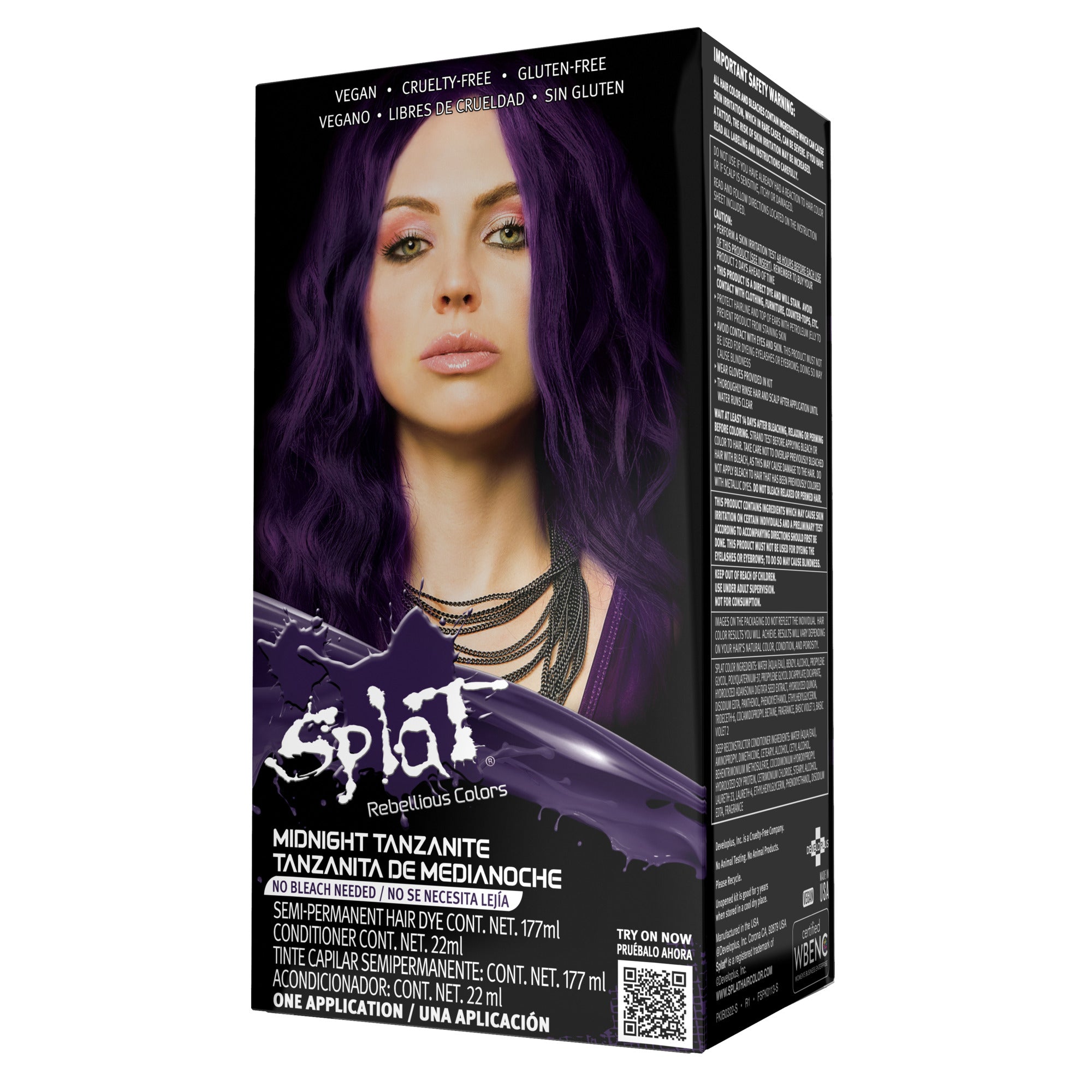 Kit de tinte para el cabello semipermanente morado oscuro sin lejía con tanzanita de medianoche