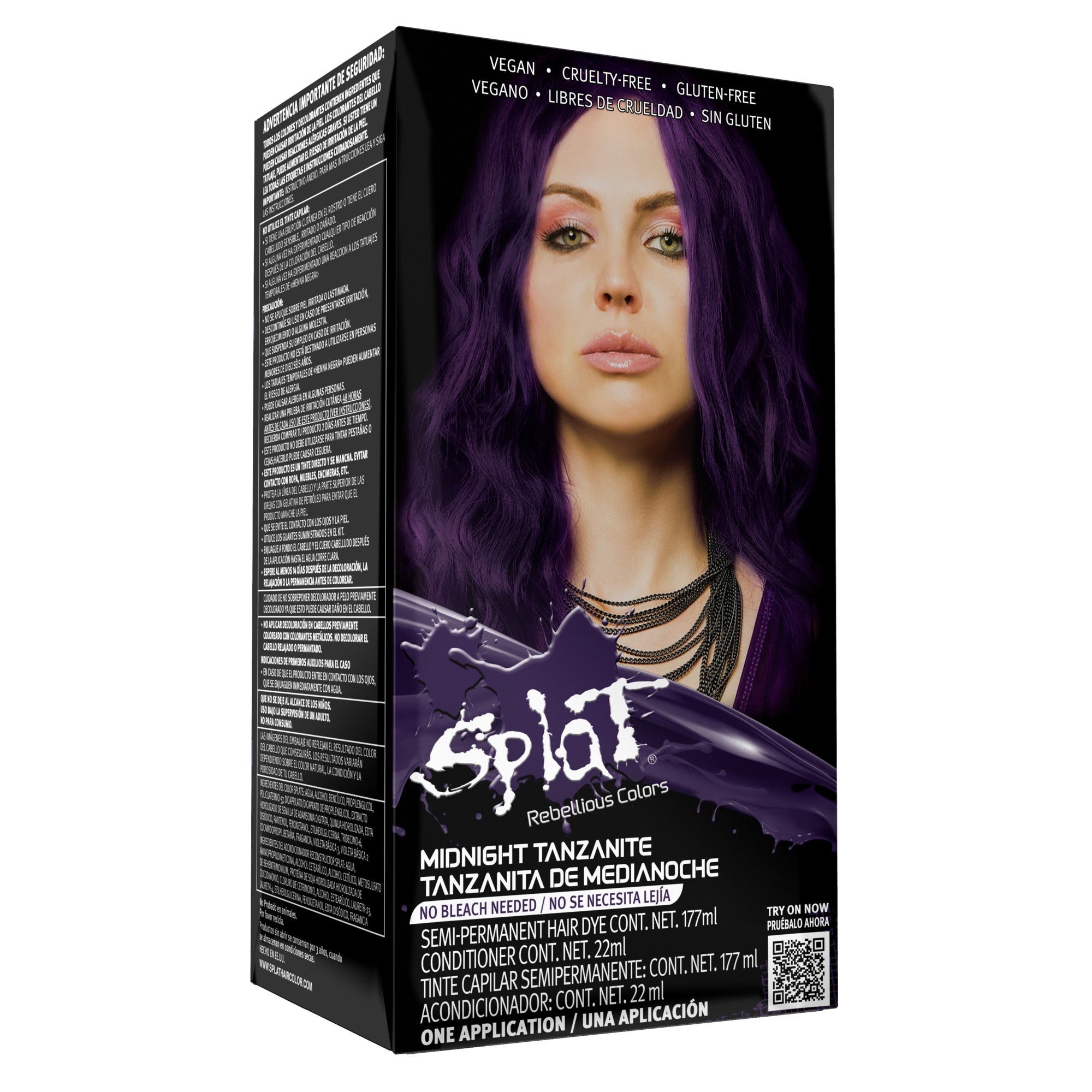 Kit de tinte para el cabello semipermanente morado oscuro sin lejía con tanzanita de medianoche