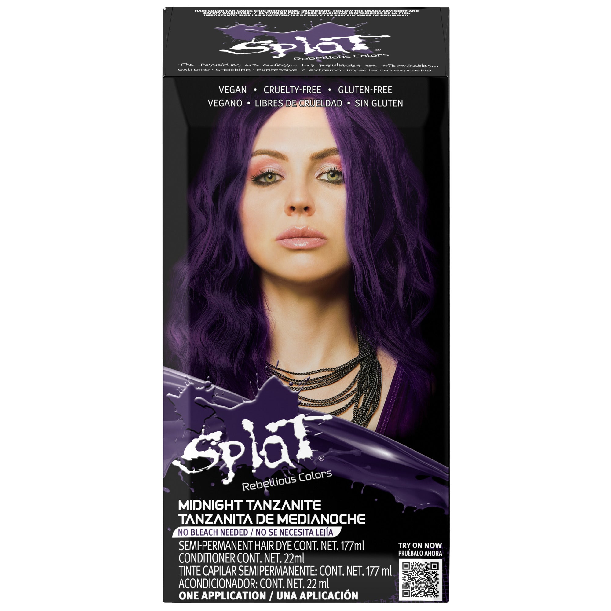 Kit de tinte para el cabello semipermanente morado oscuro sin lejía con tanzanita de medianoche