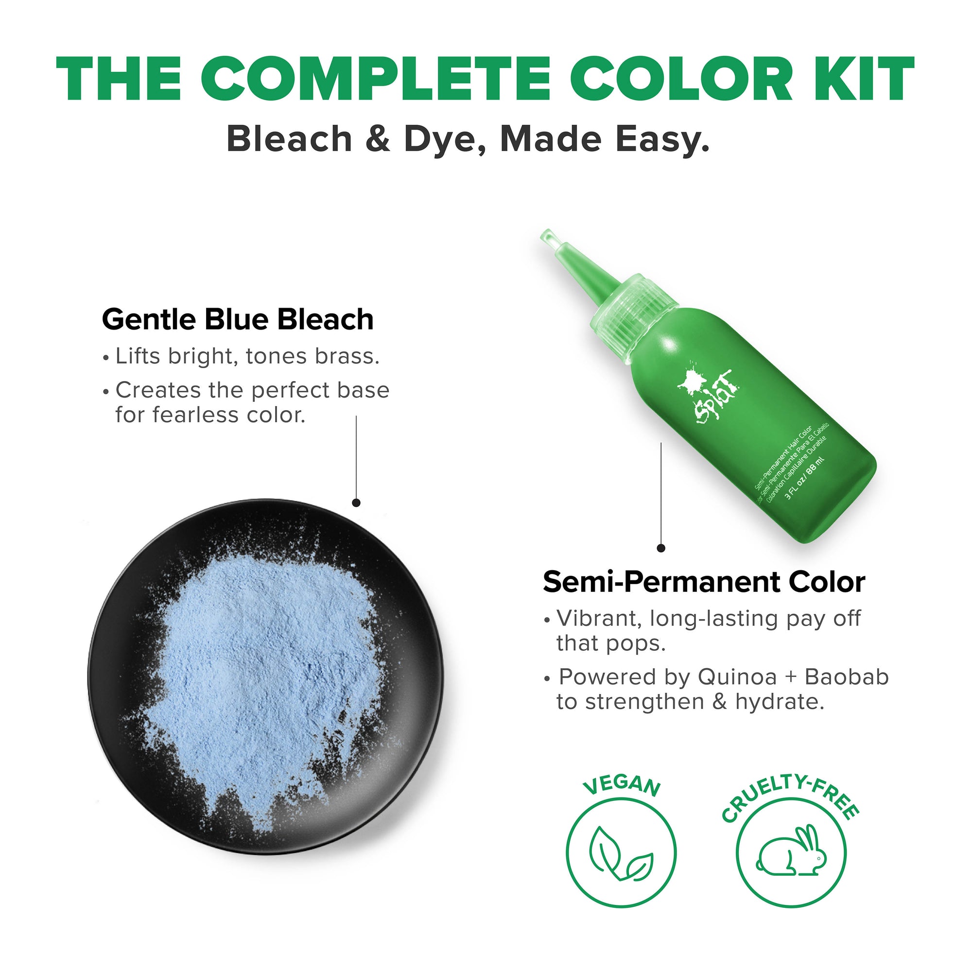 Neon Green: Original Neon Green Semi-Permanent Hair Dye Complete Kit with Bleach