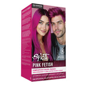 Spit Pink Fetish hair dye kit packaging with a man and woman with pink hair on a white background