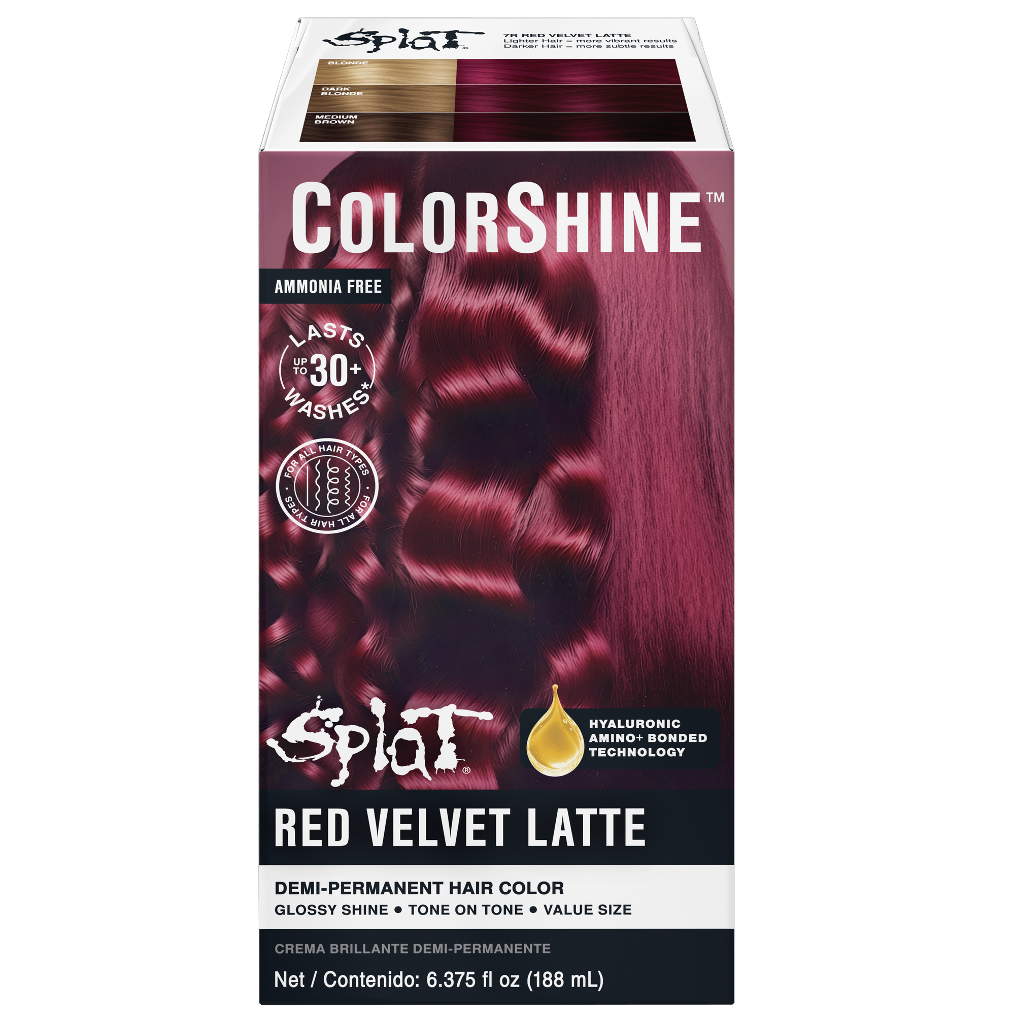 Splat ColorShine Demi-Permanent Hair Color:  7R Red Velvet Latte