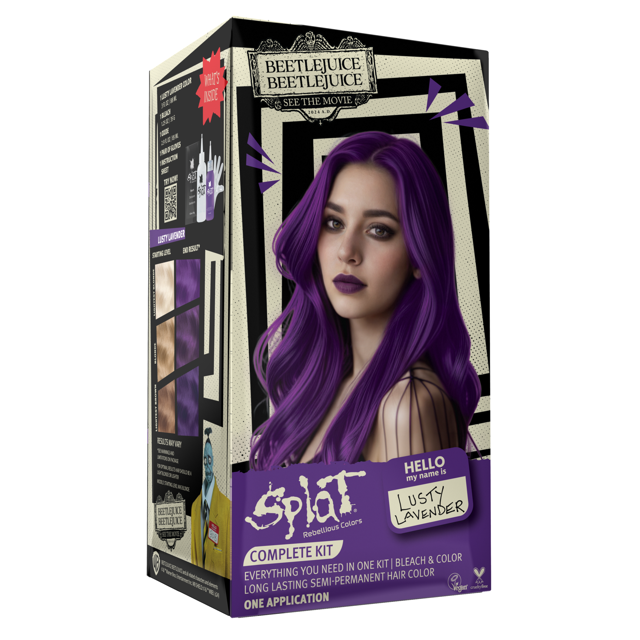 Beetlejuice Beetlejuice Lusty Lavender - Semi-Permanent Hair Dye Complete Kit with Bleach