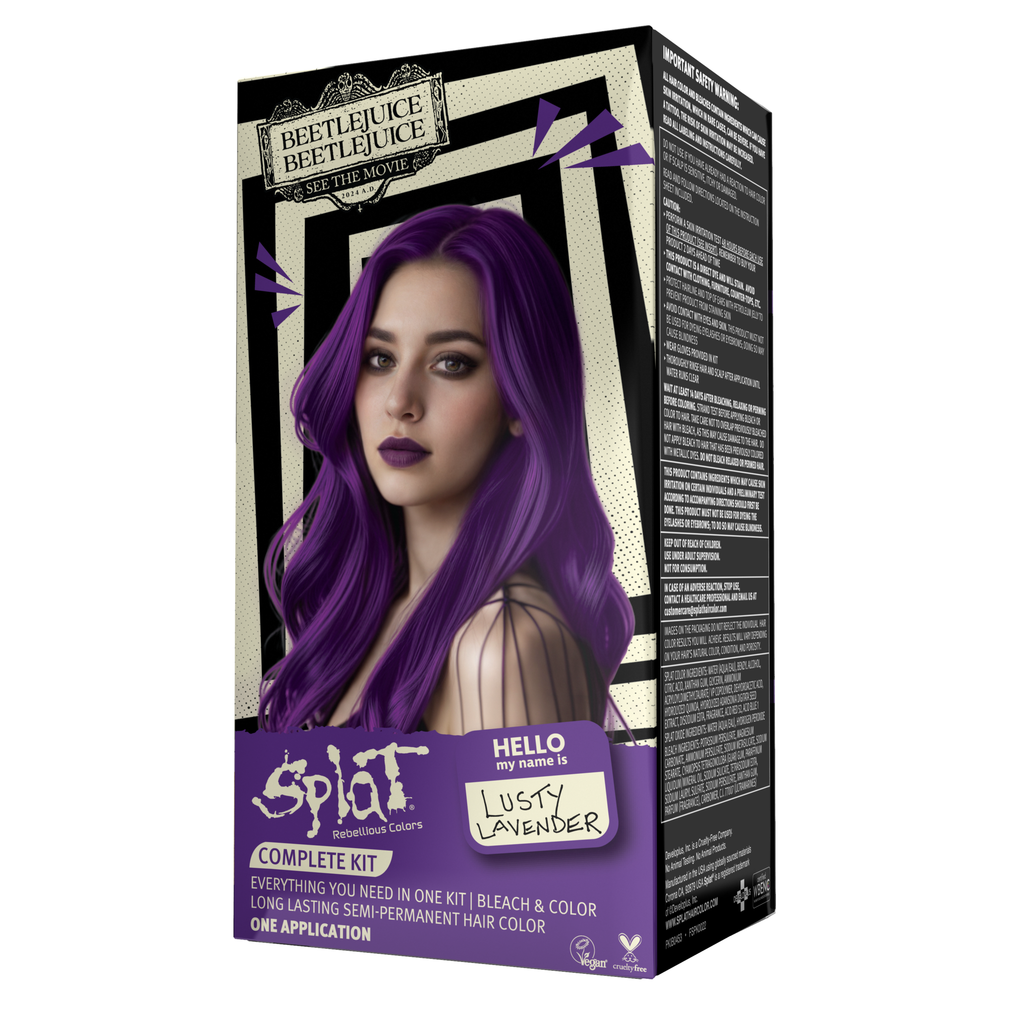 Beetlejuice Beetlejuice Lusty Lavender - Semi-Permanent Hair Dye Complete Kit with Bleach