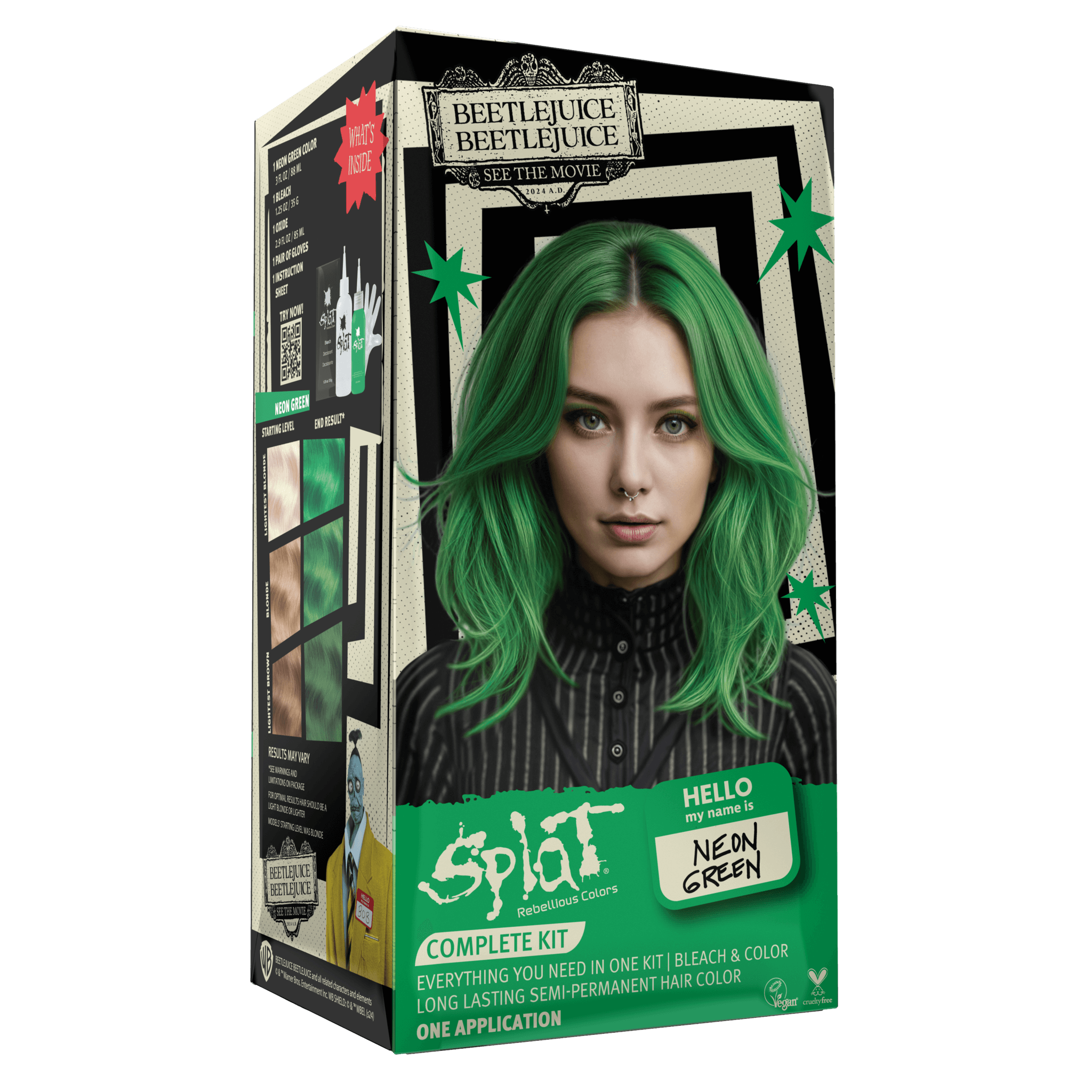 Beetlejuice Beetlejuice Neon Green - Semi-Permanent Hair Dye Complete Kit with Bleach