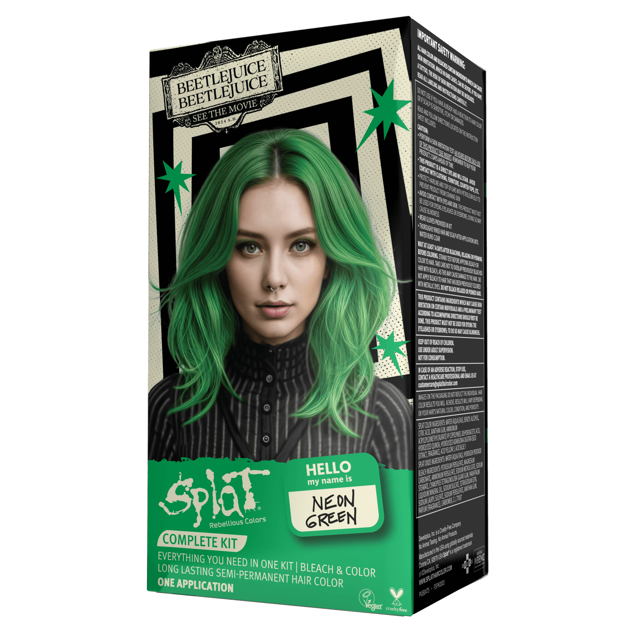 Beetlejuice Beetlejuice Neon Green - Semi-Permanent Hair Dye Complete Kit with Bleach