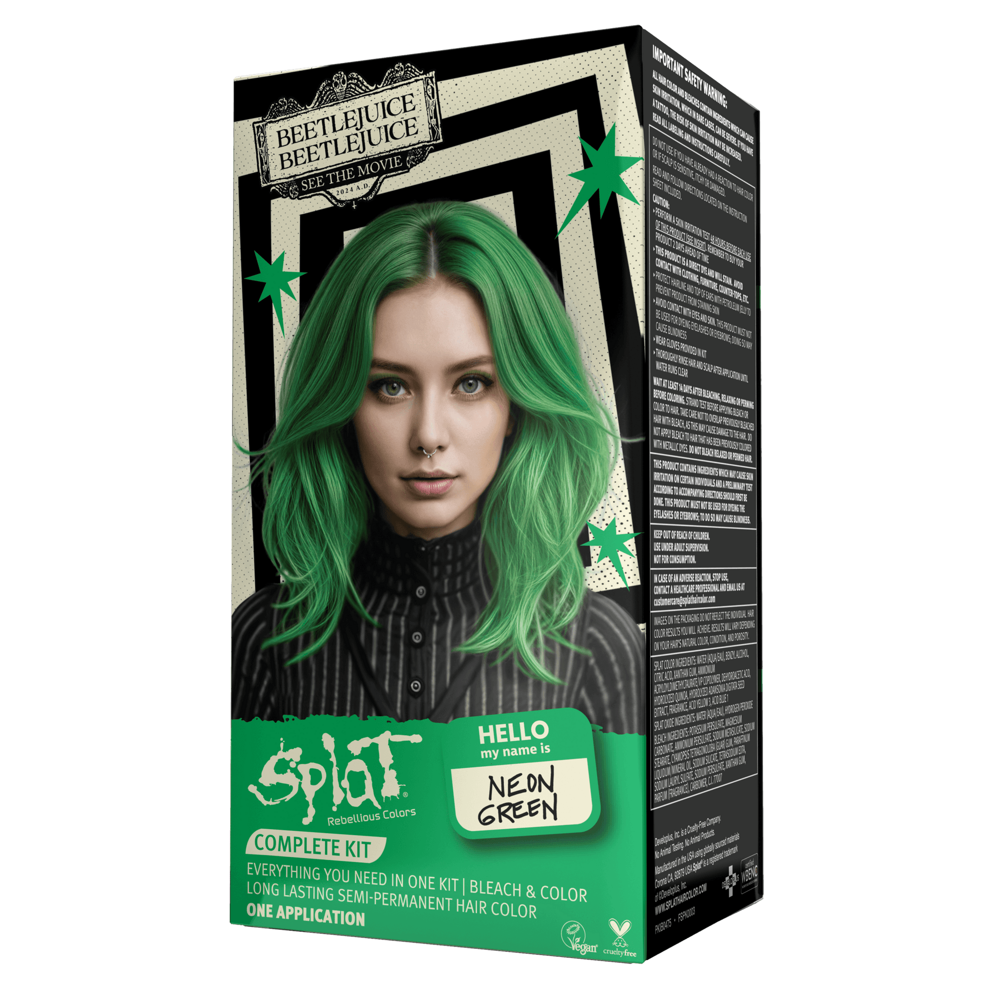 Beetlejuice Beetlejuice Neon Green - Semi-Permanent Hair Dye Complete Kit with Bleach