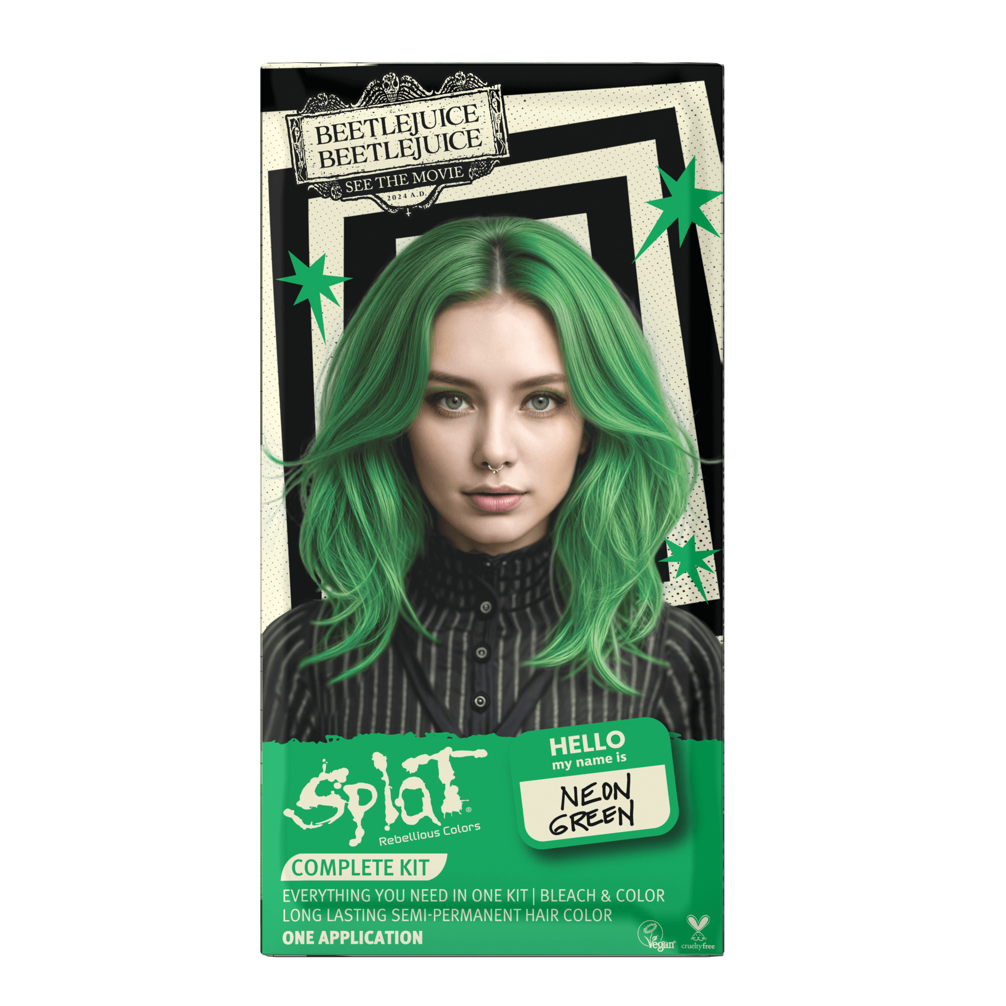 Beetlejuice Beetlejuice Neon Green - Semi-Permanent Hair Dye Complete Kit with Bleach