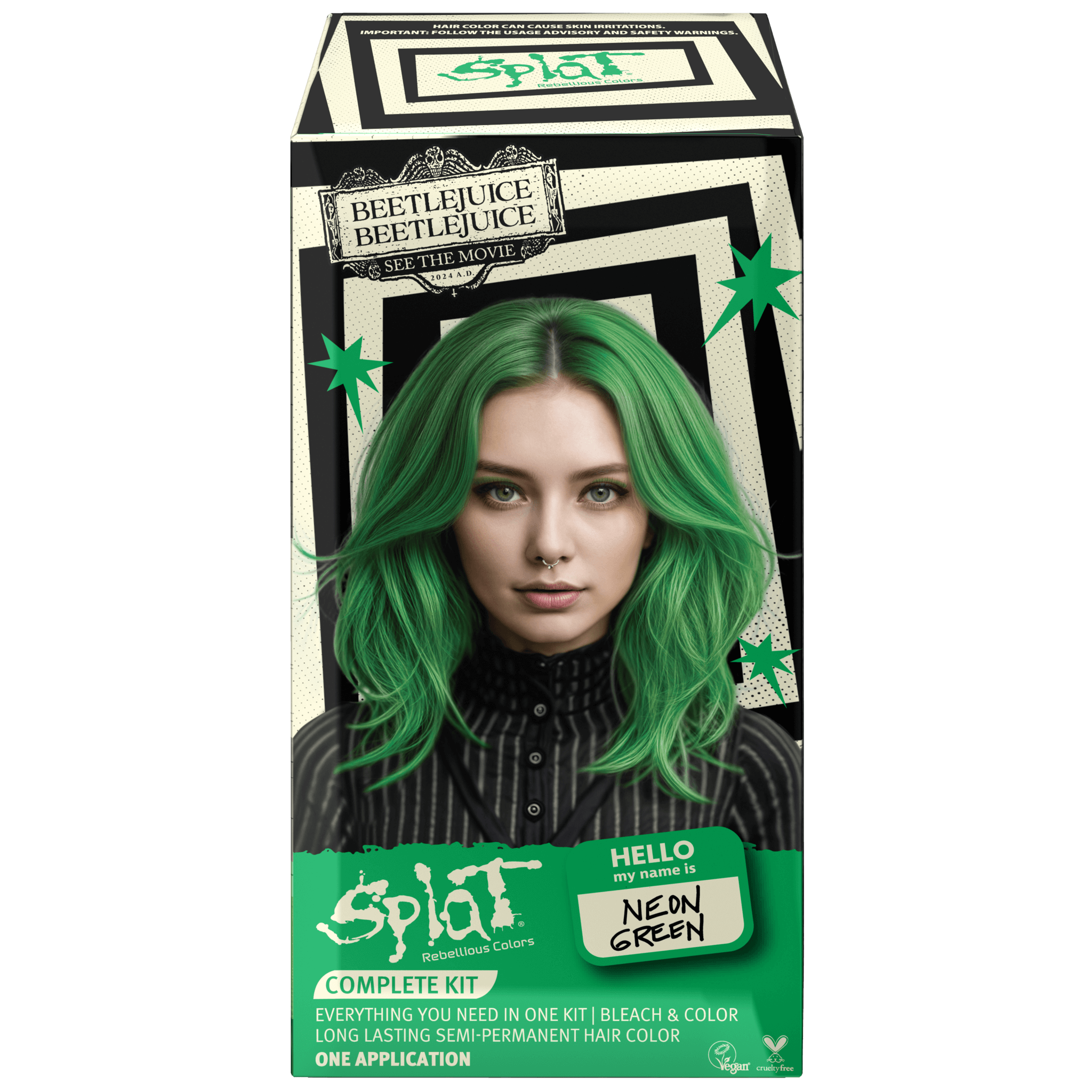 Beetlejuice Beetlejuice Neon Green - Semi-Permanent Hair Dye Complete Kit with Bleach