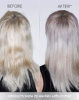 A photo of a model wearing Splat Platinum Blonde Hair Dye before and after back