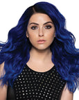 A photo of a model wearing Blue Envy &  Lightening Bleach Hair Dye
