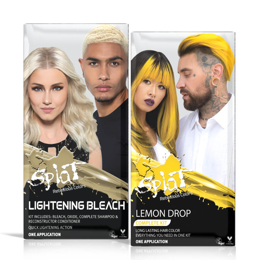 A box of Splat Hair Color's Lemon Drop Lightening Bleach Hair Dye