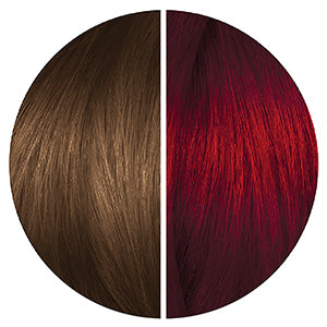 Starting hair color shade level 6 and results of midnight scarlet red hair dye