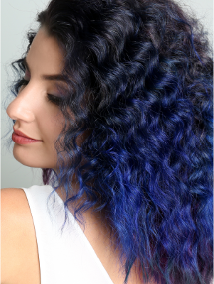 A photo of a model wearing  Splat Hair Color's Midnight Azure Hair Dye