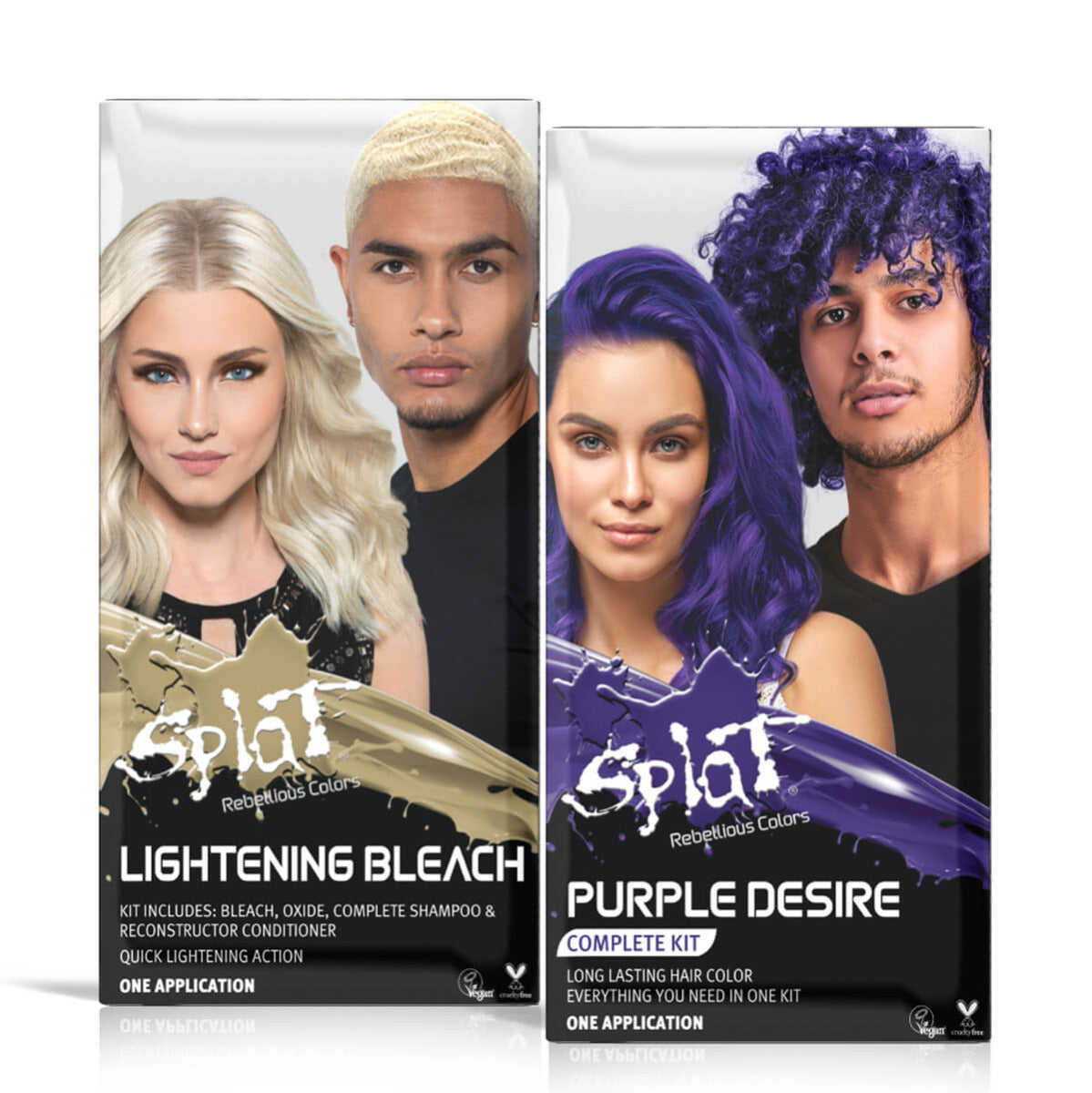 A box of Splat Hair Color's  Dye Lightening Bleach & Purple Desire Hair