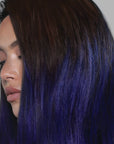 A photo of a model wearing Splat Hair Color's Blueberry Hair Dye